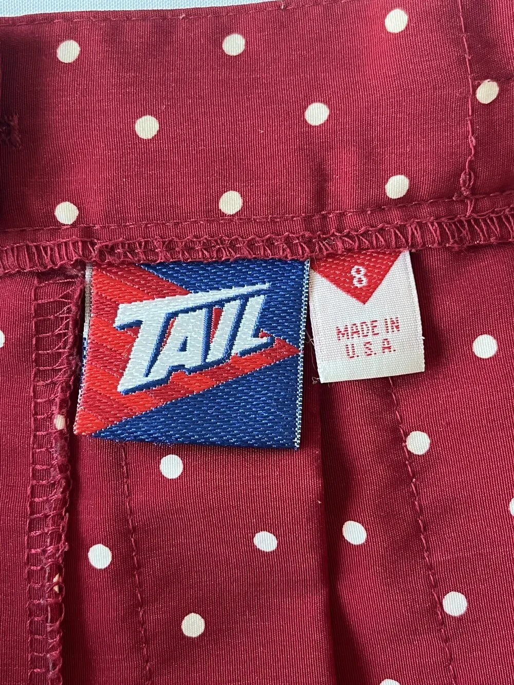 Vintage 80s Tail Coquette Tenniscore Polka Dot Pleated Burgundy Mini Skirt